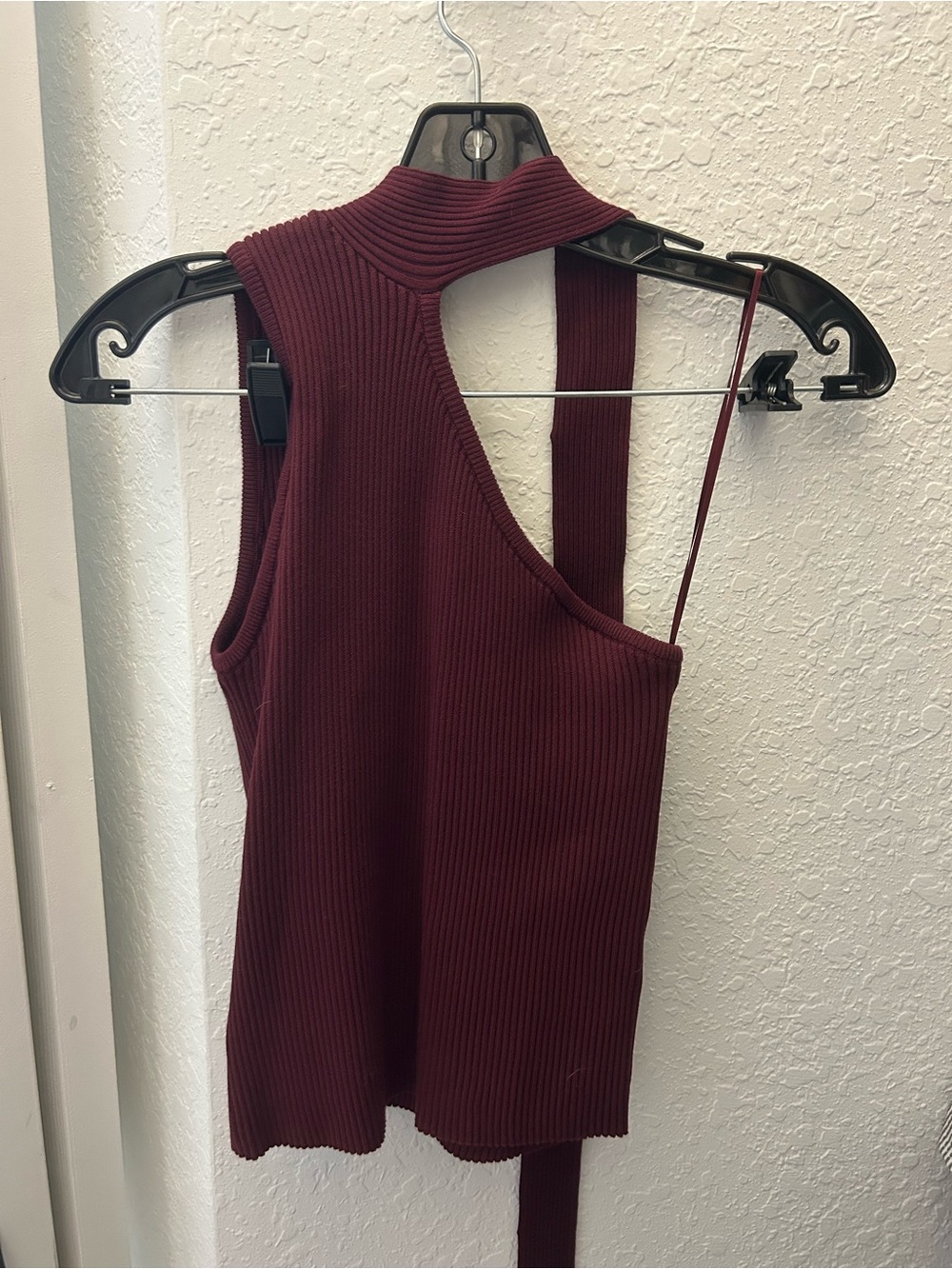 Lucy Paris Ribbed Asymmetric Halter Tank - Burgundy - Picture 1 of 3